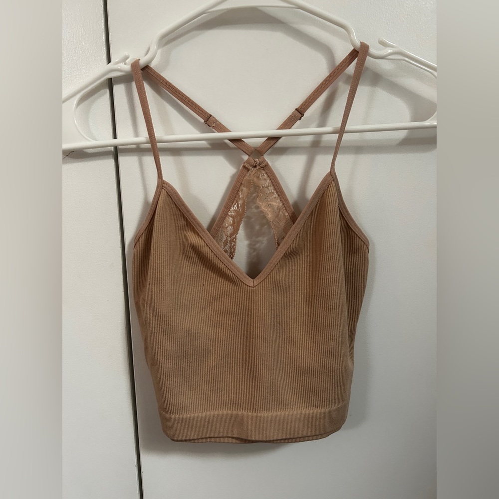 Bozzolo Nude Lace-Back M Crop Top